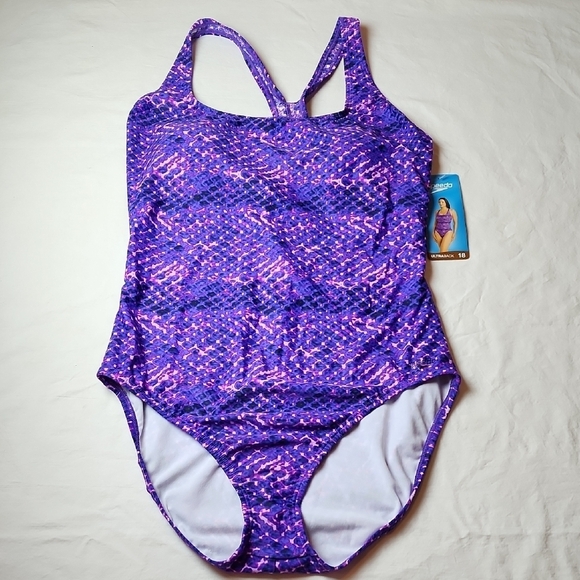 Speedo Other - Speedo One-Piece Racerback Swimsuit Size 18 Purple & Pink NWT